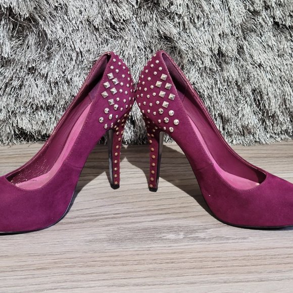 MixxShuz Magenta Suede Studded Platform Heels Sz 7 - Picture 4 of 9